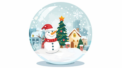 Merry Christmas glass ball with Christmas tree snowma