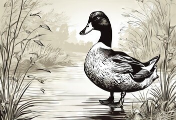 Fototapeta premium 'illustration vector nature walking bright background duck vector'