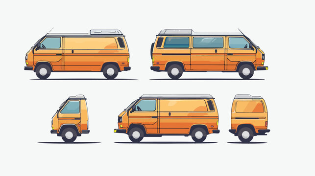 Mini van car set. Side front and back view. Vector