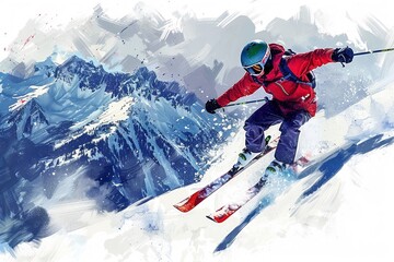 Mountain ski jump, winter extreme sports, wide text area, background spotless, thrilling - obrazy, fototapety, plakaty