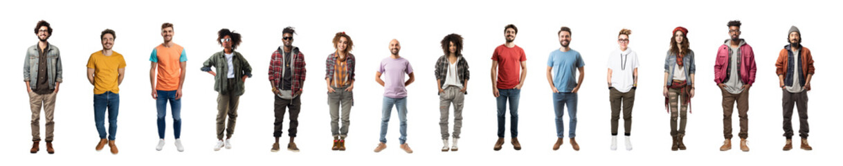Group, collection of young people adult people. Various men and women isolated on transparent background - Powered by Adobe