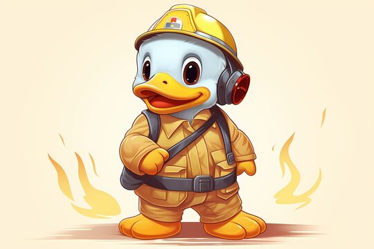 cartoon illustration, a firefighter duck