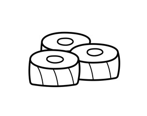Sushi and rolls set doodle style. Vector illustration of Japanese Asian cuisine, menu icons for restaurants.
