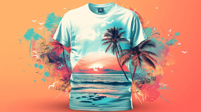 T-shirt with hot summer graphic, clean and clear background,