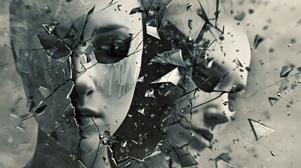 Shattered Reflection:A Poignant of Regret,Remorse,and the Pursuit of Unfulfilled - obrazy, fototapety, plakaty