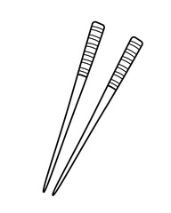 Chopsticks Japanese chinese sticks in hand drawn doodle style. Asian food for restaurants menu, vector illustration. - 792504927