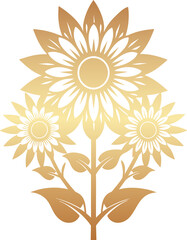 Golden boho style elements, golden mystic boho sunflower design