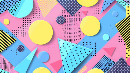 Modern abstract background in trendy retro 80s 90s memphis style. Universal card pastel colors.