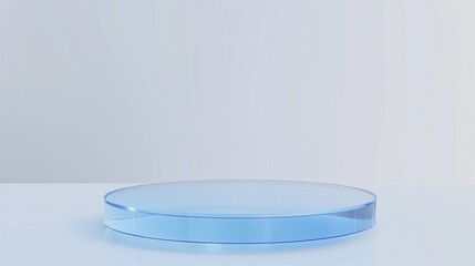 Product podium. A minimalist blue podium on a soft white background, creating an elegant stage for product display.