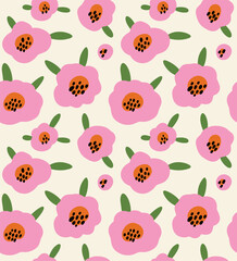 Seamless pattern with pink flowers and buds