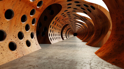 3d render with elongated brown tunnel with black spot