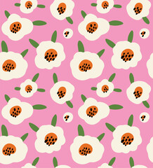 Seamless pattern with pink flowers and buds