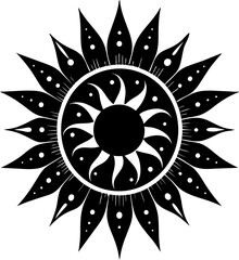 Golden boho style elements, golden mystic boho sun, sunburst design