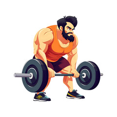 Muscular cartoon man confidently lifts a heavy barbell, showcasing his strength and dedication to fitness. Generative AI
