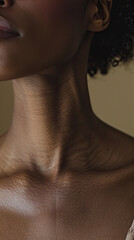 close up portrait of a black, woman neck skin 