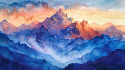 Glistening Peaks: Paint the pinnacle of gold prices with your watercolor palette. - obrazy, fototapety, plakaty