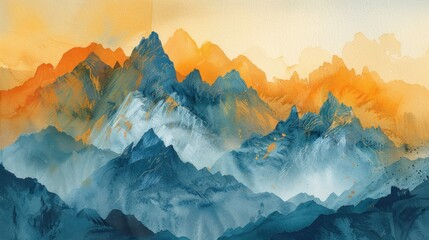 Glistening Peaks: Paint the pinnacle of gold prices with your watercolor palette. - obrazy, fototapety, plakaty