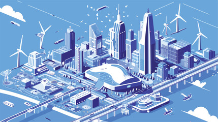 Smart city isometric vector illustration. Eco town
