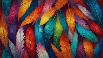 Obraz premium Impressionist artwork depicting feathers on a vividly colorful background Generative AI
