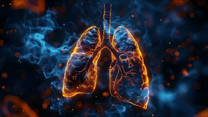 Visualizing Lung Cancer and Other Lung Diseases Through D Holograms for Treatment. Concept 3D Holograms, Lung Cancer, Lung Diseases, Treatment, Visualization - obrazy, fototapety, plakaty