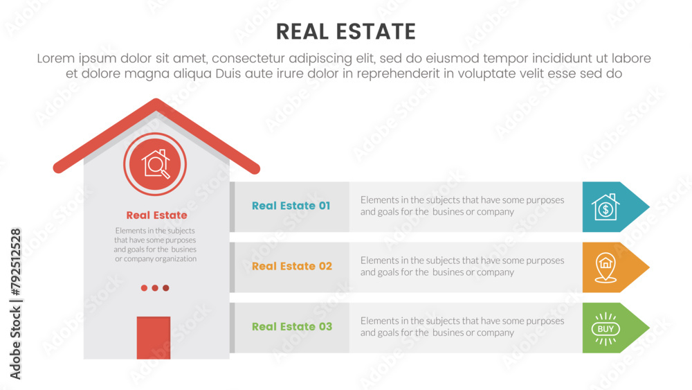 Poster real estate property infographic template banner with tall height building with arrow rectangle stac