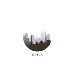 Riga cityscape, gradient vector badge, flat skyline logo, icon. Latvia city round emblem idea with landmarks and building silhouettes. Isolated graphic