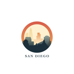 San Diego cityscape, vector gradient badge, flat skyline logo, icon. USA, California state city round emblem idea with landmarks and building silhouettes. Isolated abstract graphic