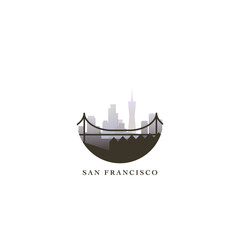 San Francisco cityscape, vector gradient badge, flat skyline logo, icon. USA, California state city round emblem idea with landmarks and building silhouettes. Isolated abstract graphic