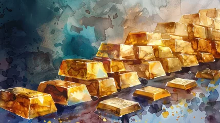 Fotobehang Shining Trajectory: Trace the upward trajectory of gold prices in your watercolor creation. © 2D_Jungle