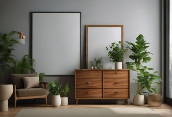 plants chest 3d standing style render drawers poster frame Scandinavian Mock-up wall