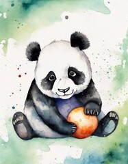 Children's watercolor card. Watercolor panda on a white background
