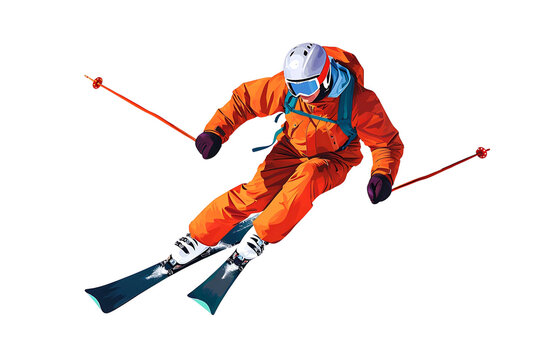 orange skier skiing downhill on white background clip art preview