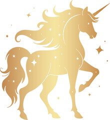 Golden mystic element, golden celestial unicorn galaxy design