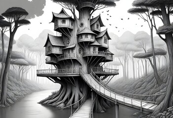 Sketch lines an 8k intricately designed treehouse  (11)
