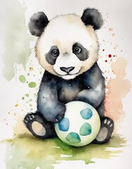 Children's watercolor card. Watercolor panda on a white background