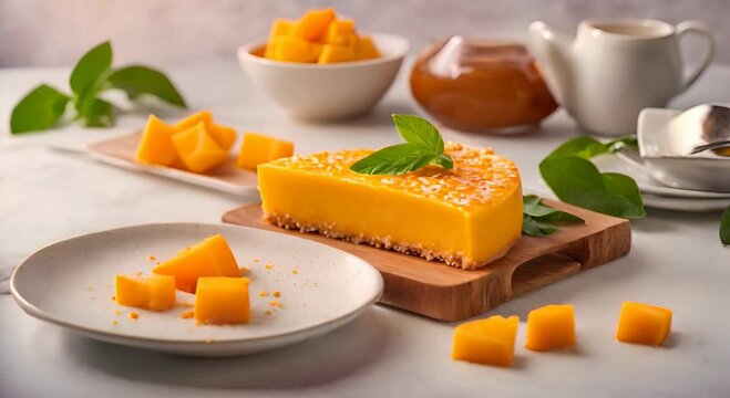 A mango cheesecake slice that looks so good