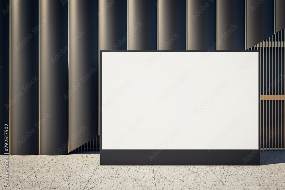 Poster modern designer wall with blank white mock up billboard in empty underground interior. 3d rendering.