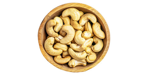 cashew nuts on wooden plate isolated on white