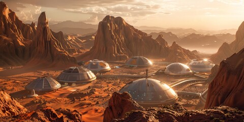 Futuristic Martian ColonyTerraformed Domes - Sci-Fi Extraterrestrial Habitat Concept. - obrazy, fototapety, plakaty