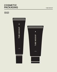Two cosmetic tubes isolated on a light background. Black silhouette of tubes for cream or lotion. Packaging layout for foundation.