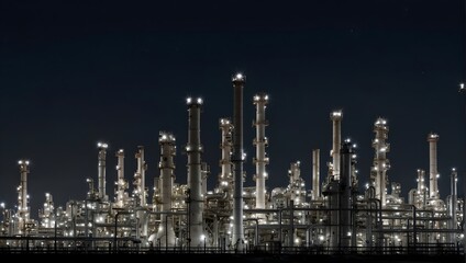Night view of oil refinery plant and tower columns in the petrochemical industry, amidst oil and gas industrial landscape Generative AI