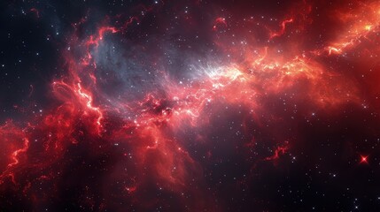 Dark Galaxy with red crimson Colors and Dazzling Patterns. Abstract cosmos background.