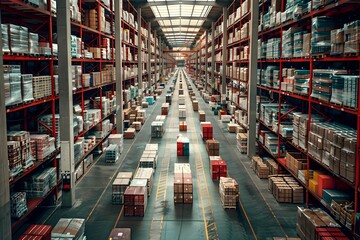 Expansive Warehouse Interior Showcasing Efficient Supply Chain Logistics and Smart Inventory Management