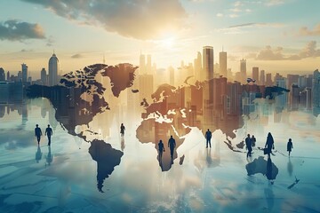 Dynamic Cityscape Reflecting Global Business Connectivity and