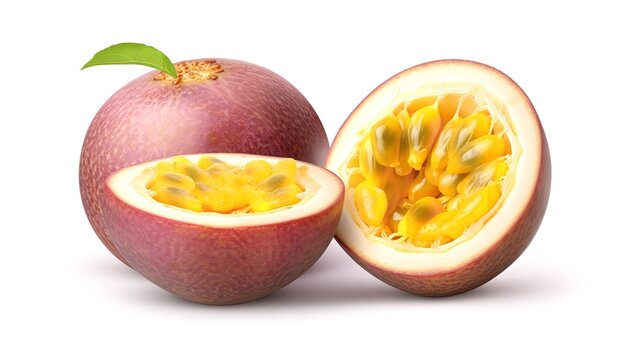Ripe Passion Fruit with Slice Isolated on Transparent Background

