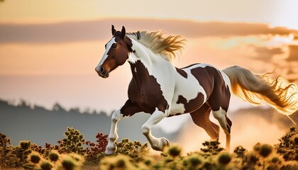 horse in the sunset beauty, grass, sky, beautiful, pasture, pony, ranch, horses, blue, white, bay - obrazy, fototapety, plakaty