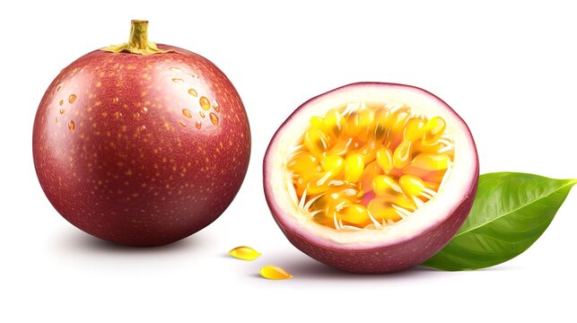 Ripe Passion Fruit with Slice Isolated on Transparent Background

