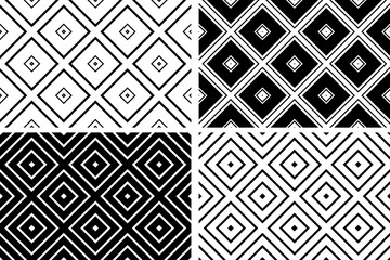 Set of Seamless Geometric Diagonal Checked Black and White Patterns.
