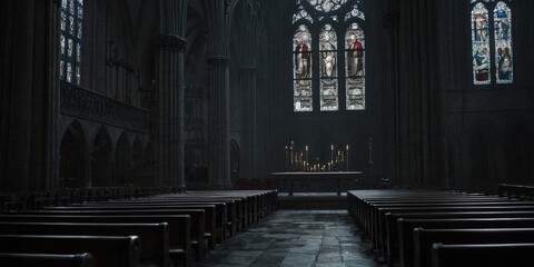 Interior of the gothic cathedral in gothic style.