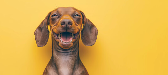 Dachshund dog is smiling. Generative ai design concept. - obrazy, fototapety, plakaty